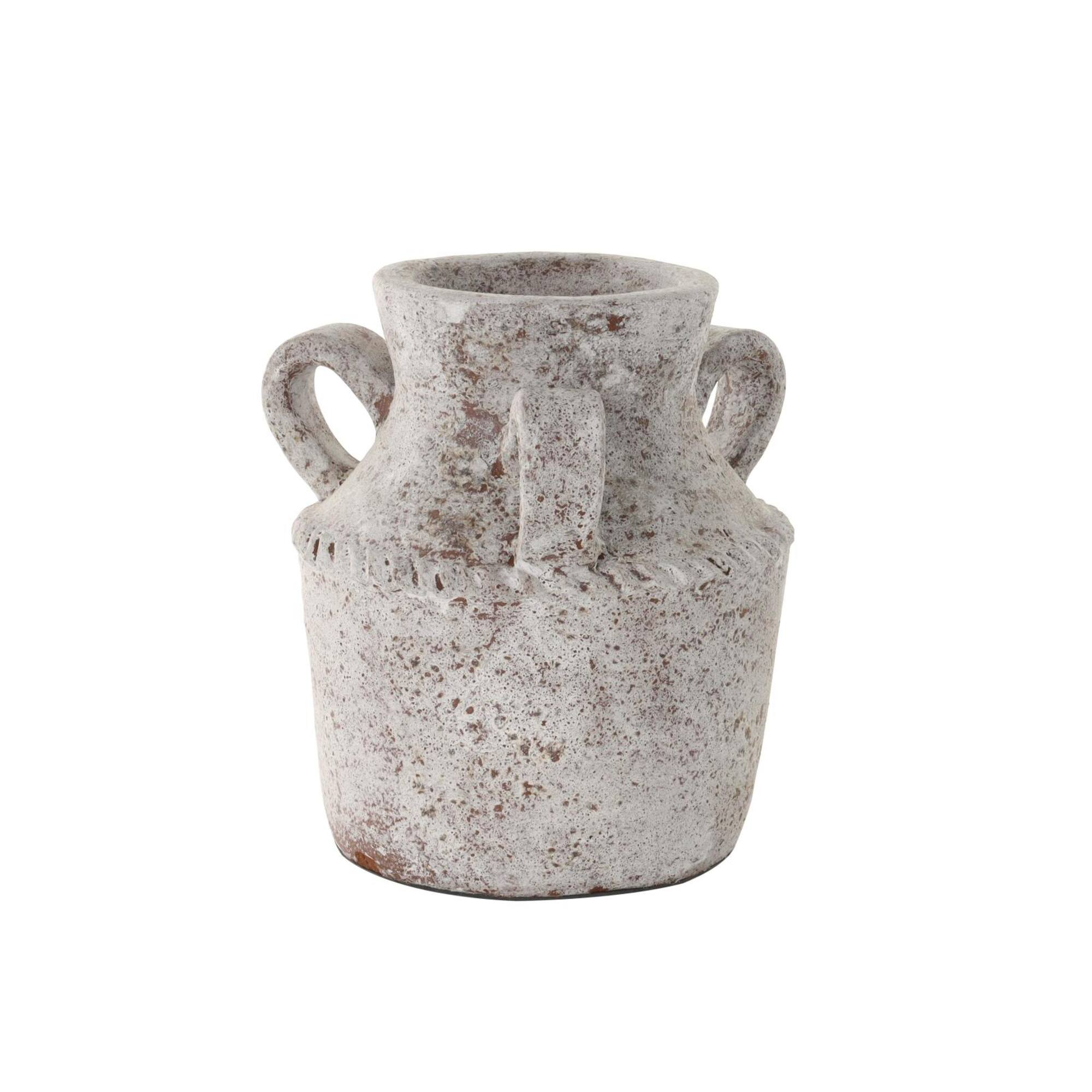10" Cream Antique-Style Textured Ceramic Vase with Arched Handles